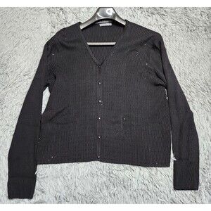 Kate Hill Sweater Womens Large Black Beaded Cardigan‎ Button Up Long Sleeve Top
